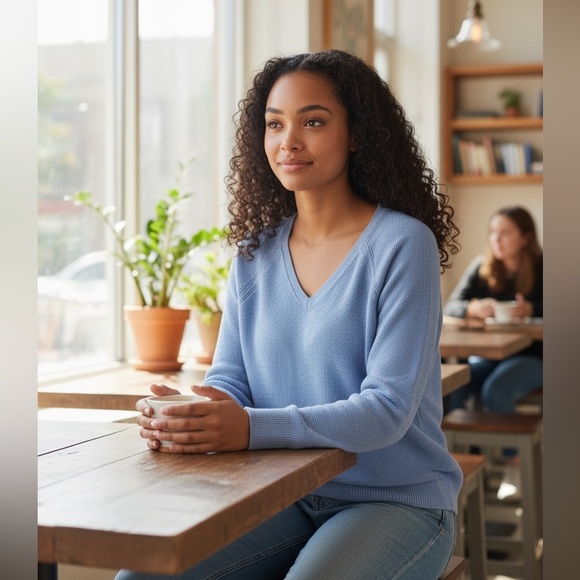 GAP women's knit vneck casual top XL blue weave cotton stretch Spring comfort - Picture 1 of 4